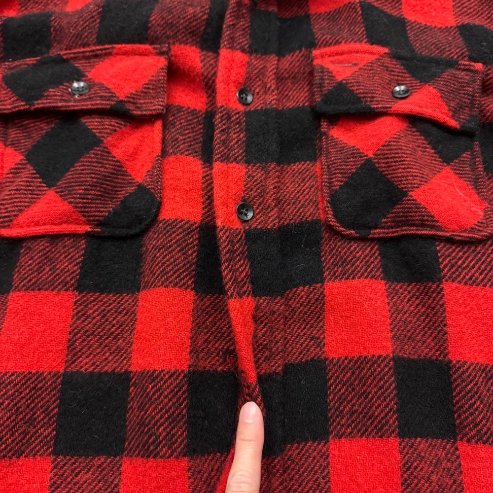 Vintage 50s 60s Pilgrim Buffalo Plaid Wool Button Shirt L/XL - Picture 6 of 6
